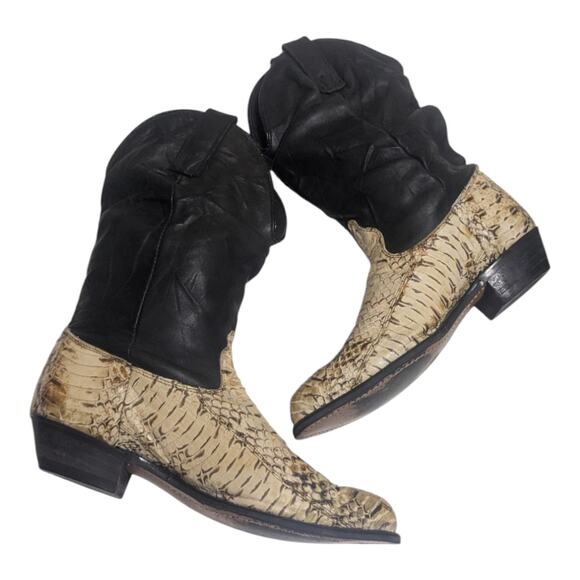 Capezio Womens Ivory Brown Python Leather Western Boots Size 8N Cowgirl Narrow - Picture 3 of 8